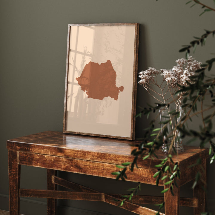 Romania Map Boho Wall Art Print Mid Century Travel Poster