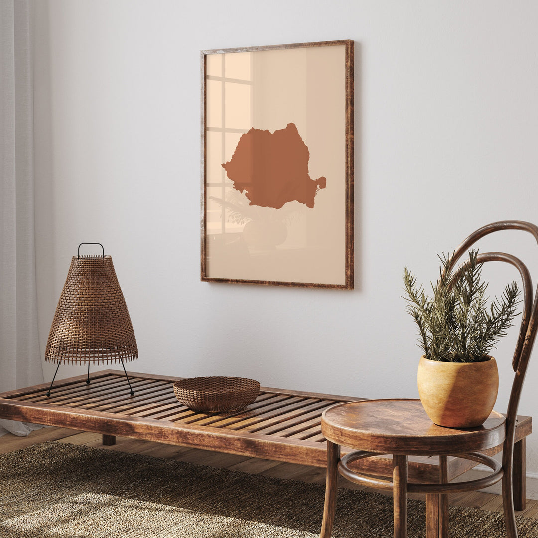 Romania Map Boho Wall Art Print Mid Century Travel Poster