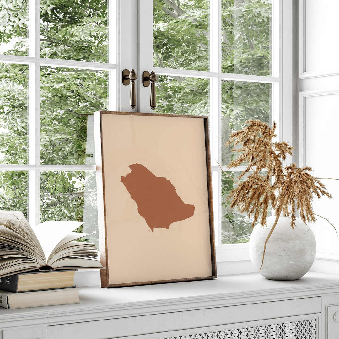 Saudi Arabia Map Boho Wall Art Print Mid Century Travel Poster