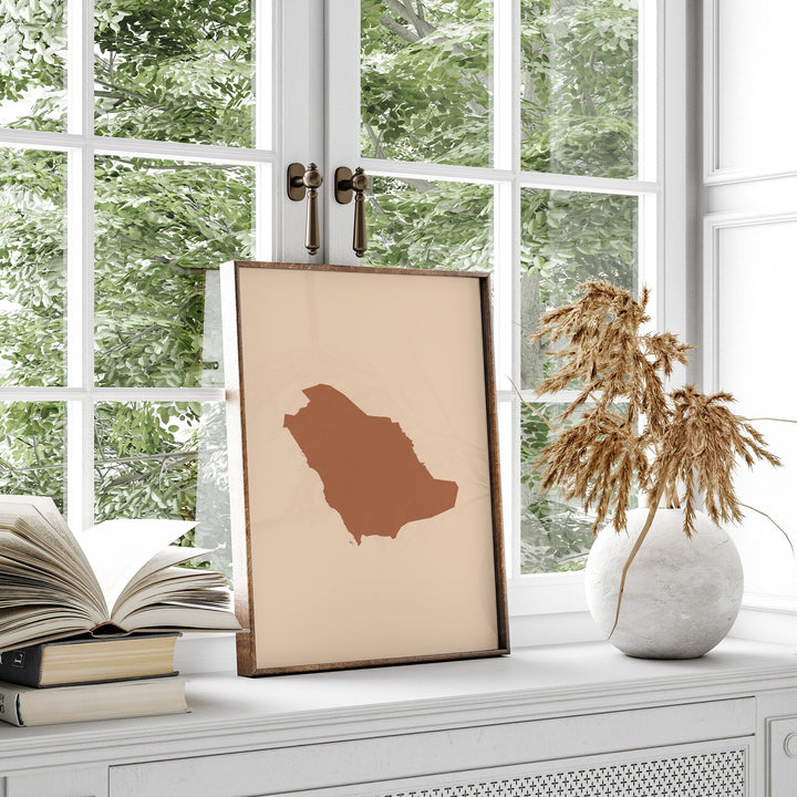 Saudi Arabia Map Boho Wall Art Print Mid Century Travel Poster