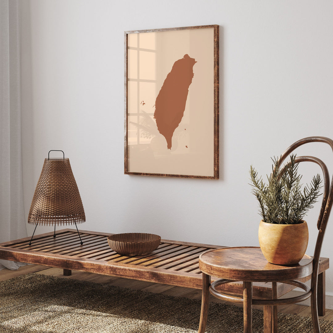 Taiwan Map Boho Wall Art Print Mid Century Travel Poster