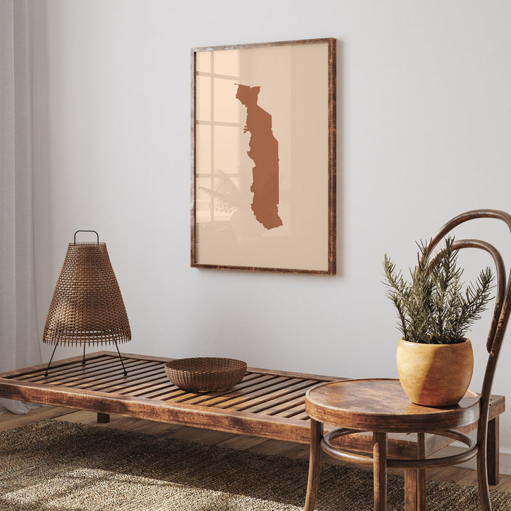 Togo Map Boho Wall Art Print Mid Century Travel Poster