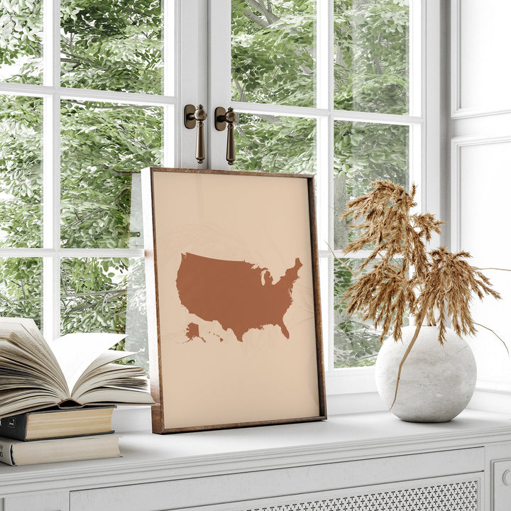 United States of America Map Boho Wall Art Print Mid Century Travel Poster USA