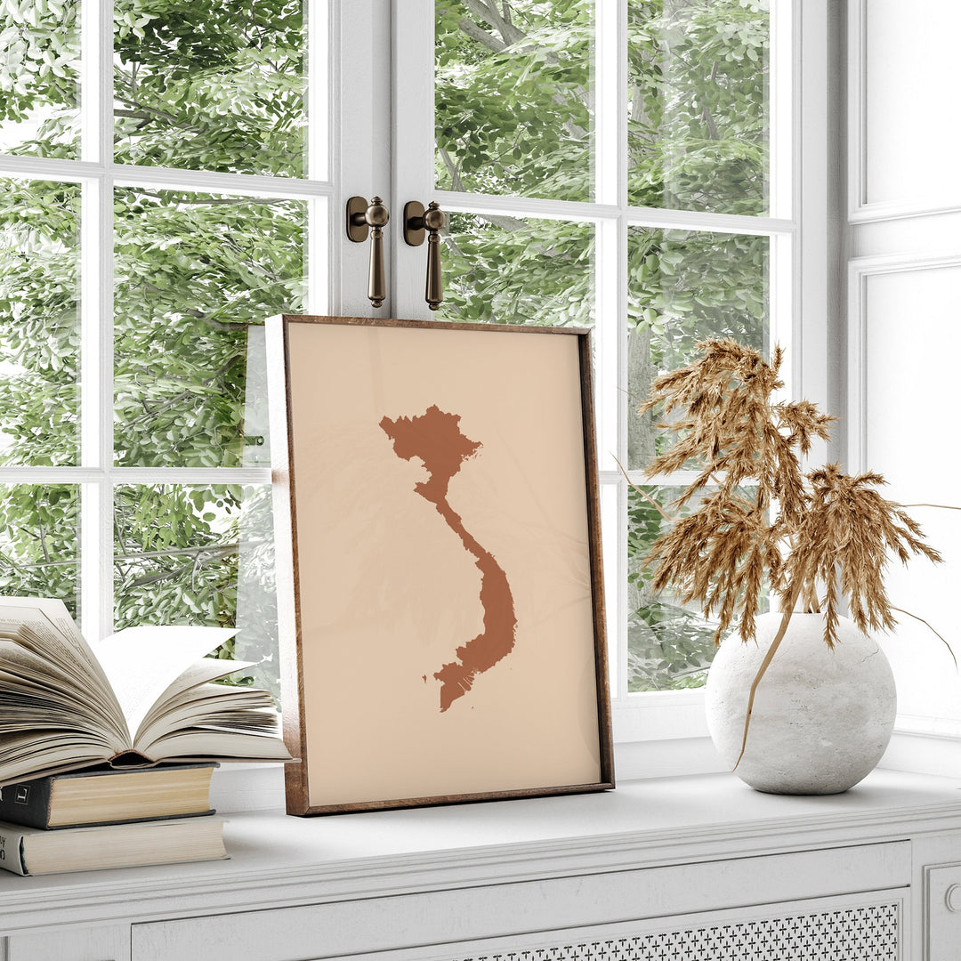 Vietnam Map Boho Wall Art Print Mid Century Travel Poster