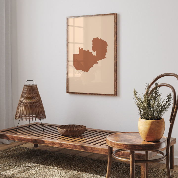 Zambia Map Boho Wall Art Print Mid Century Travel Poster