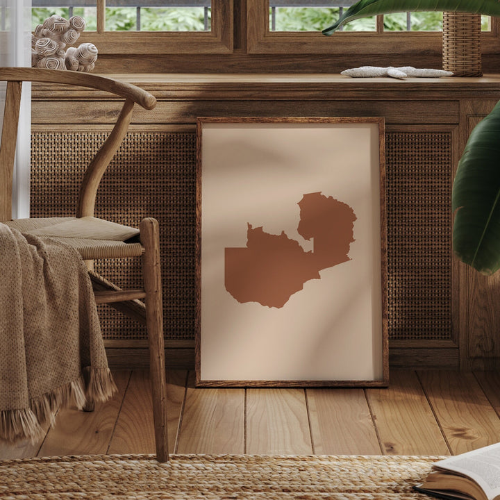 Zambia Map Boho Wall Art Print Mid Century Travel Poster