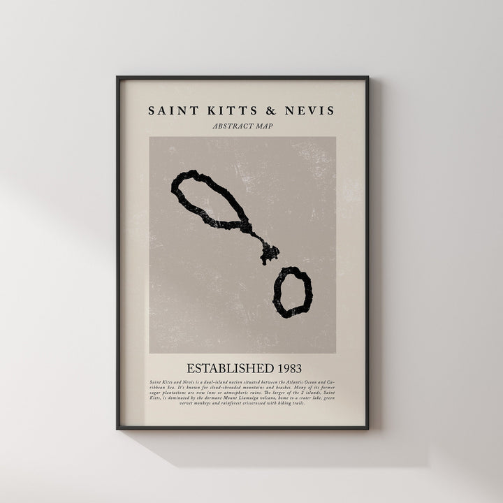 Abstract Saint Kitts & Nevis Map Vintage Wall Art Print Picasso + Matisse Inspired Travel Poster