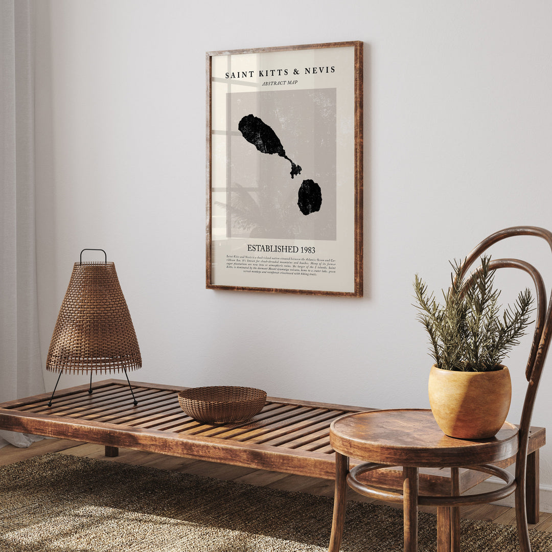 Abstract Saint Kitts & Nevis Map Vintage Wall Art Print Picasso + Matisse Inspired Travel Poster