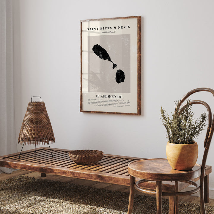 Abstract Saint Kitts & Nevis Map Vintage Wall Art Print Picasso + Matisse Inspired Travel Poster