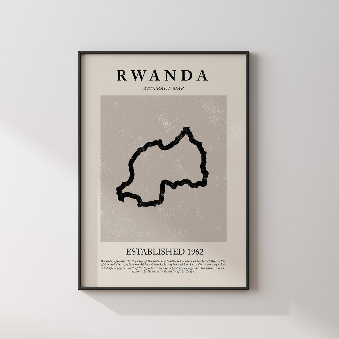 Abstract Rwanda Map Vintage Wall Art Print Picasso + Matisse Inspired Travel Poster