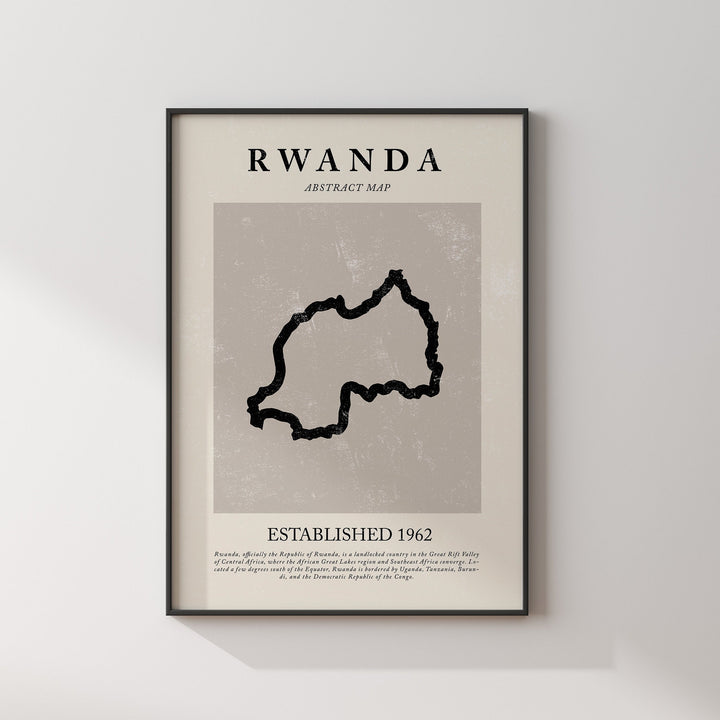 Abstract Rwanda Map Vintage Wall Art Print Picasso + Matisse Inspired Travel Poster