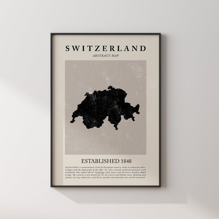 Abstract Switzerland Map Vintage Wall Art Print Picasso + Matisse Inspired Travel Poster OE