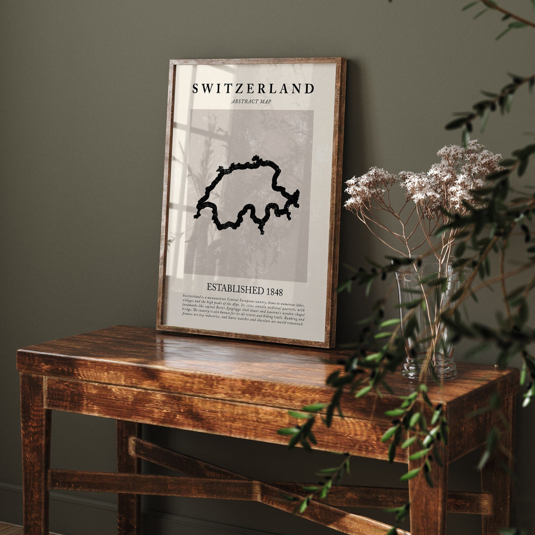 Abstract Switzerland Map Vintage Wall Art Print Picasso + Matisse Inspired Travel Poster OE