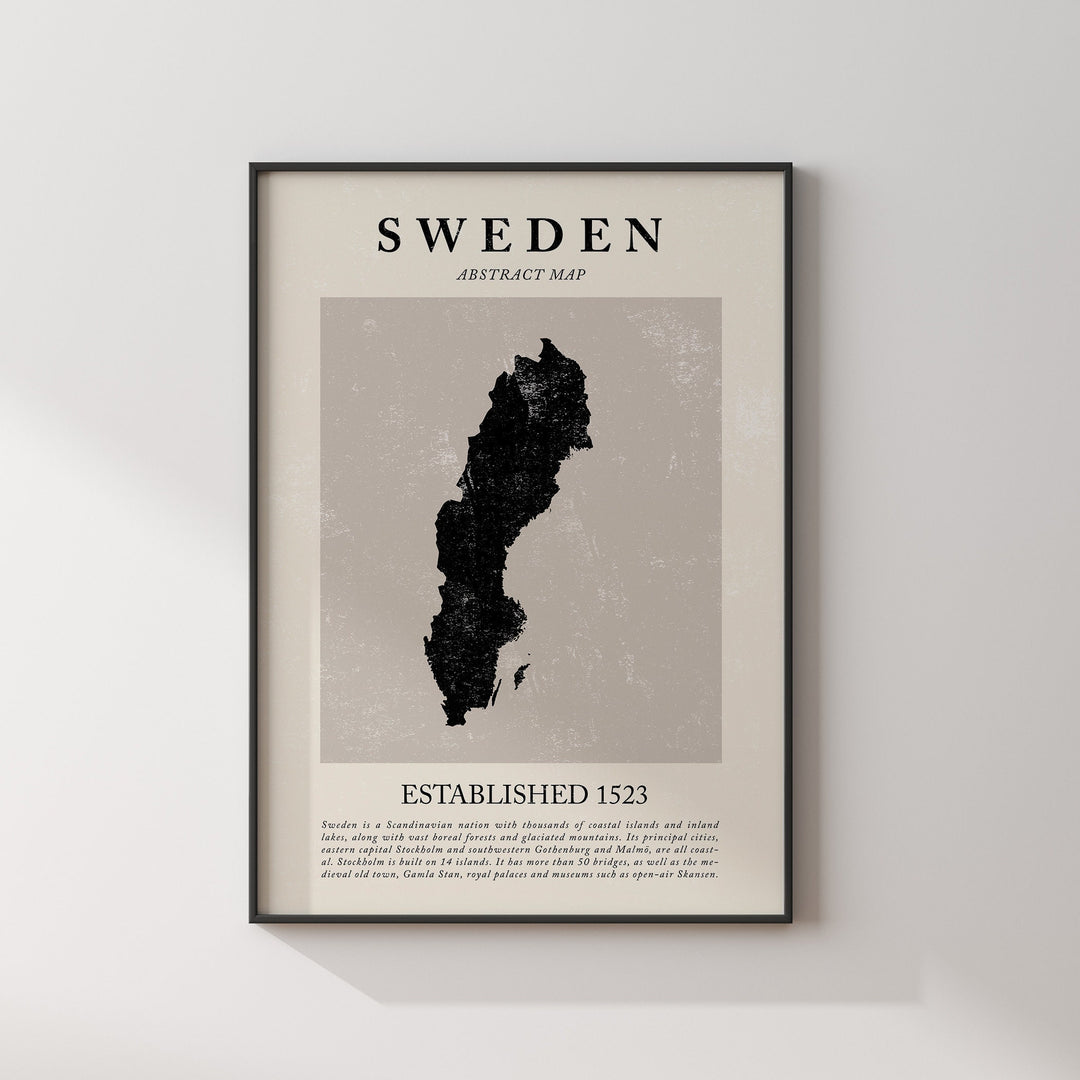 Abstract Sweden Map Vintage Wall Art Print Picasso + Matisse Inspired Travel Poster OE