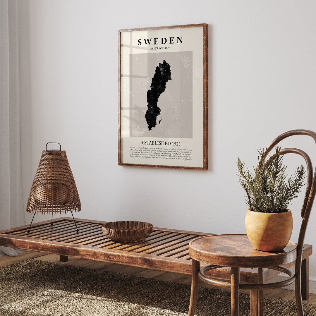 Abstract Sweden Map Vintage Wall Art Print Picasso + Matisse Inspired Travel Poster OE