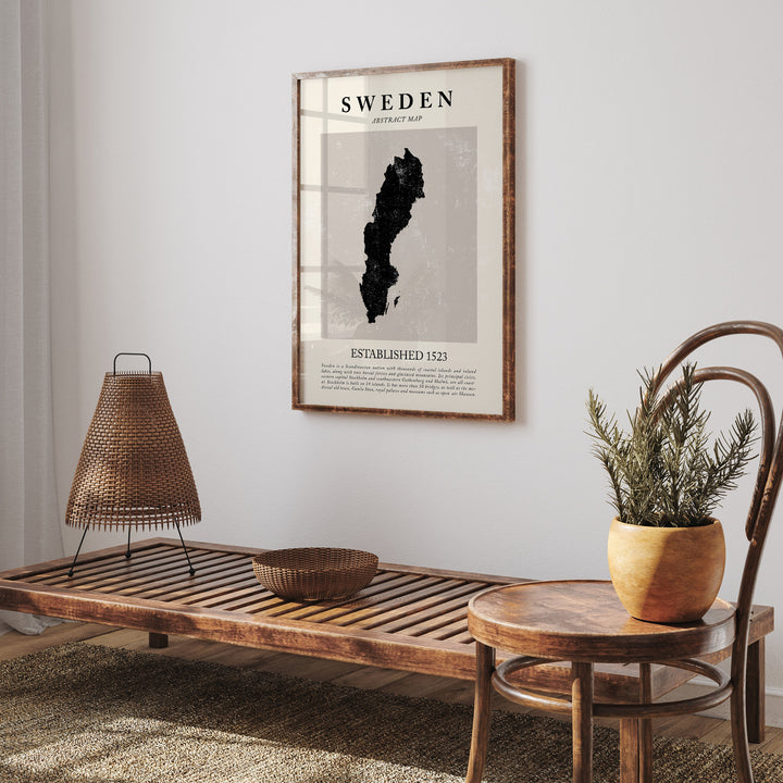 Abstract Sweden Map Vintage Wall Art Print Picasso + Matisse Inspired Travel Poster OE