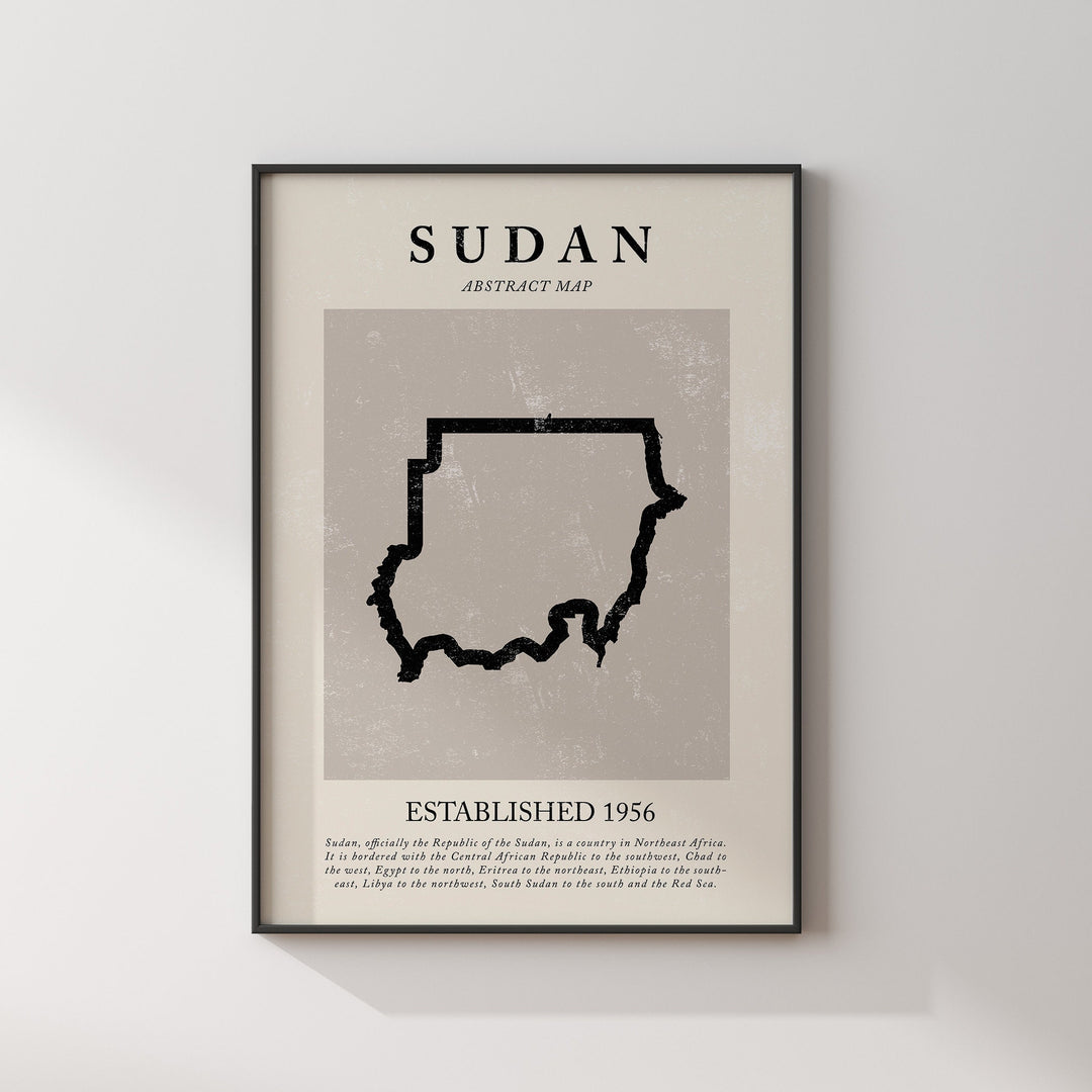 Abstract Sudan Map Vintage Wall Art Print Picasso + Matisse Inspired Travel Poster