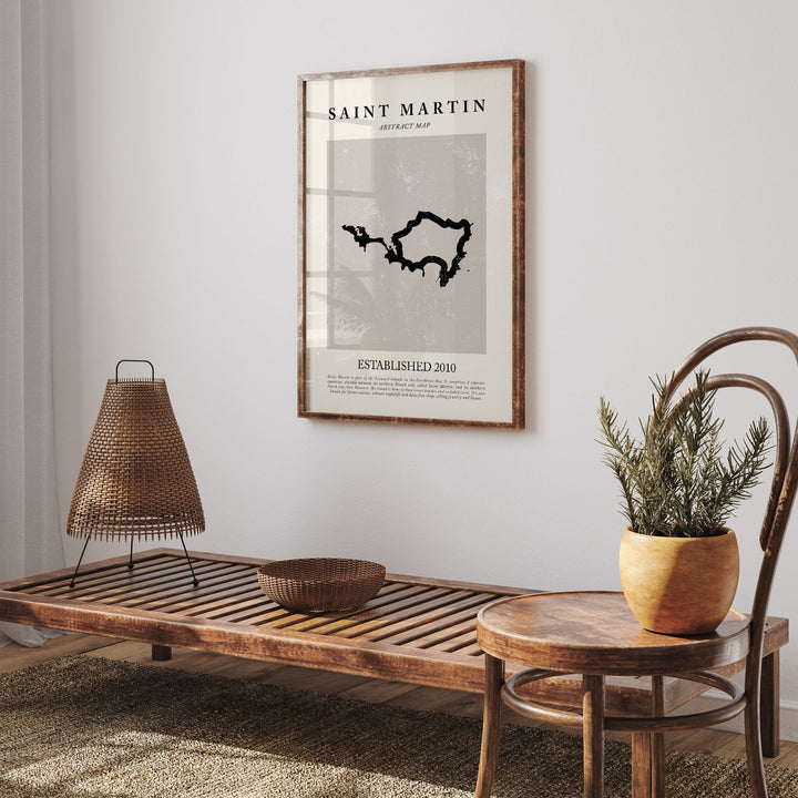 Abstract Saint Martin Map Vintage Wall Art Print Picasso + Matisse Inspired Travel Poster