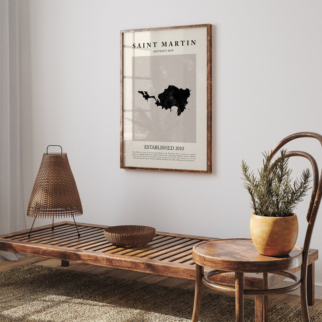 Abstract Saint Martin Map Vintage Wall Art Print Picasso + Matisse Inspired Travel Poster