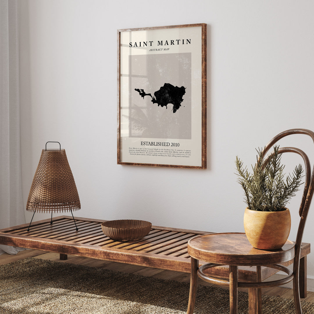 Abstract Saint Martin Map Vintage Wall Art Print Picasso + Matisse Inspired Travel Poster OE