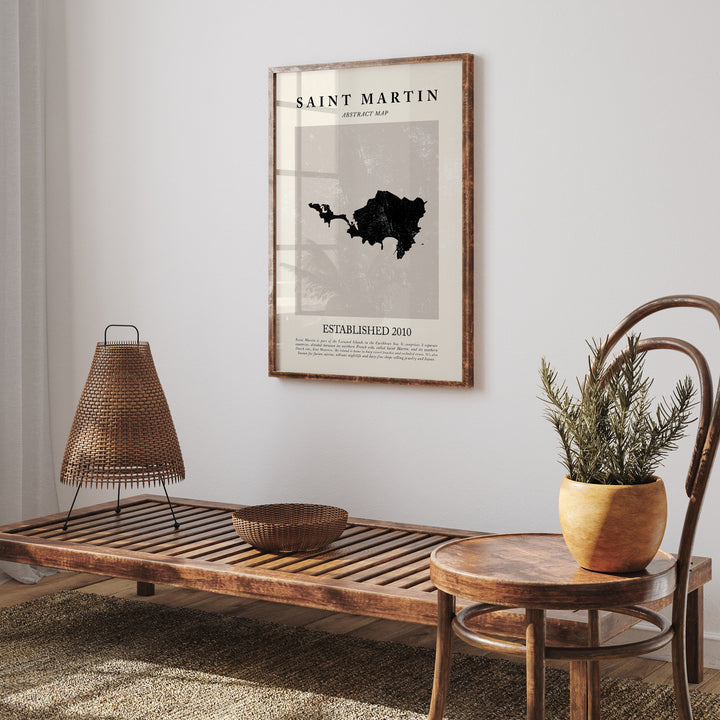 Abstract Saint Martin Map Vintage Wall Art Print Picasso + Matisse Inspired Travel Poster OE
