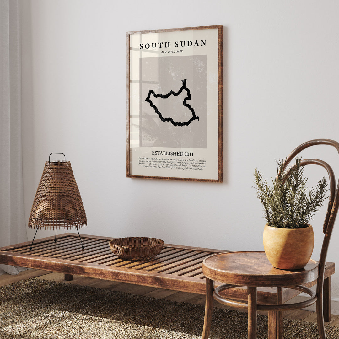 Abstract South Sudan Map Vintage Wall Art Print Picasso + Matisse Inspired Travel Poster