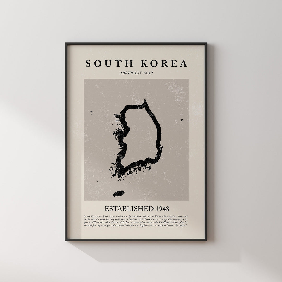 Abstract South Korea Map Vintage Wall Art Print Picasso + Matisse Inspired Travel Poster