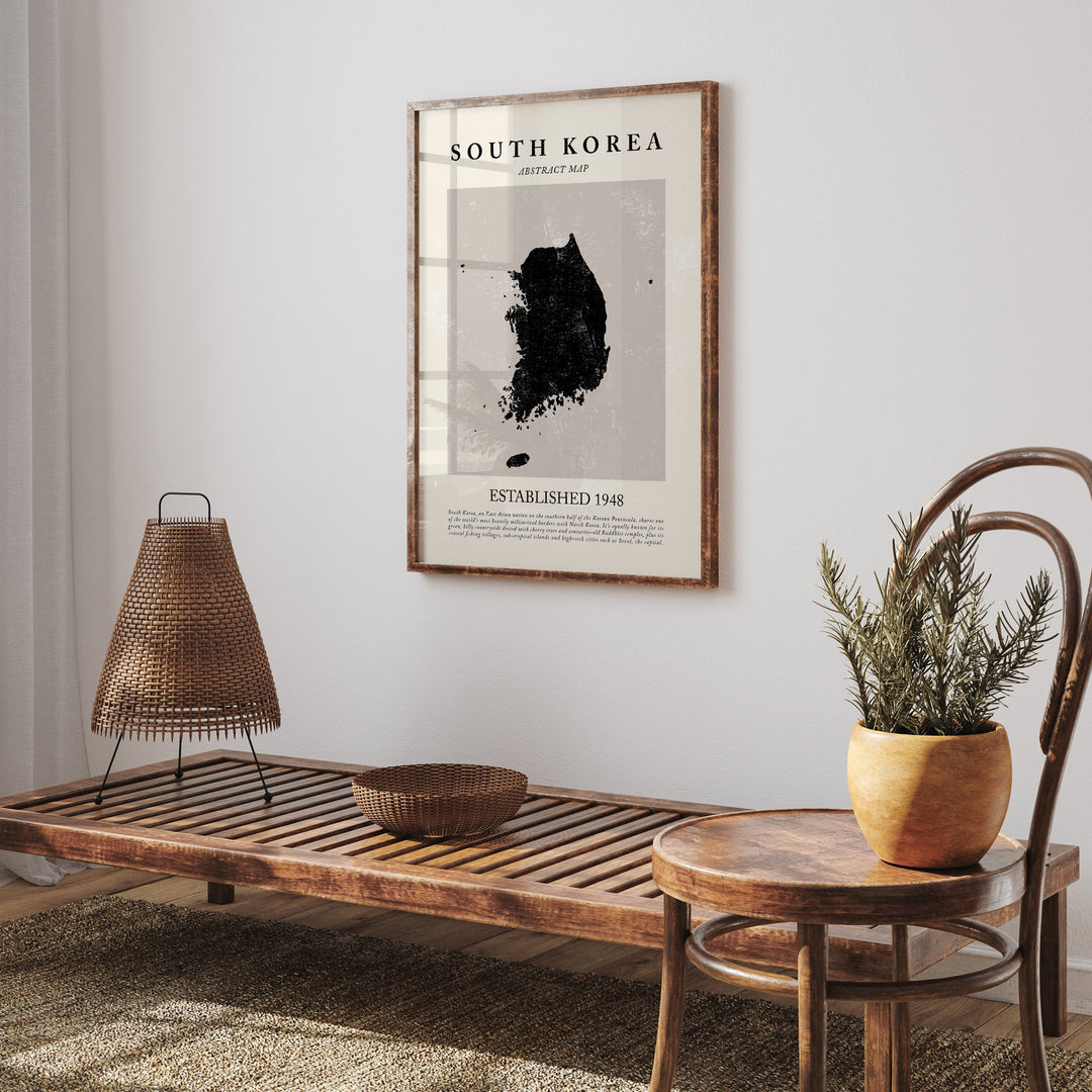 Abstract South Korea Map Vintage Wall Art Print Picasso + Matisse Inspired Travel Poster