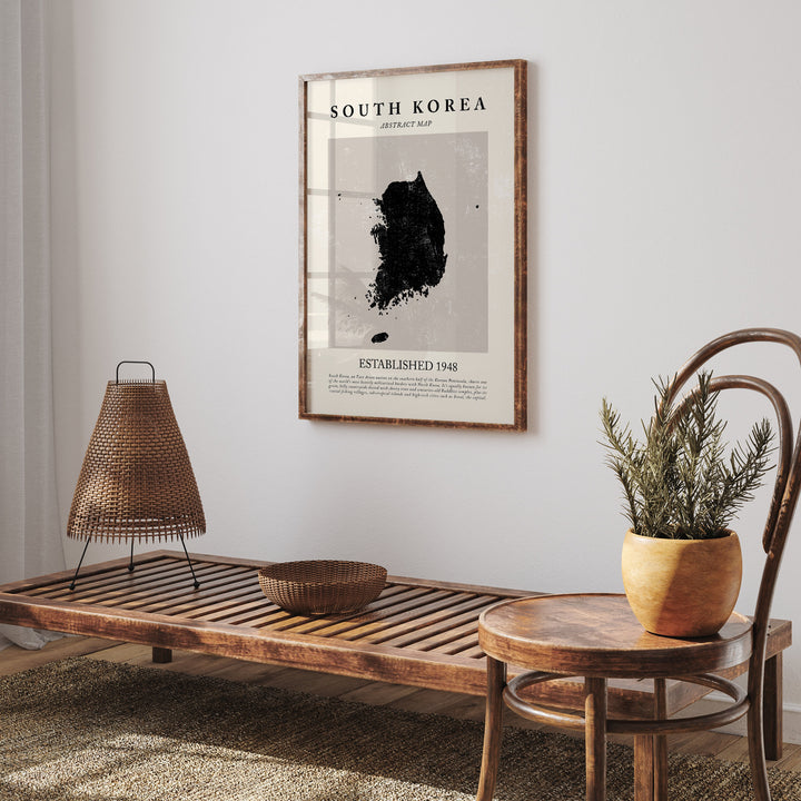 Abstract South Korea Map Vintage Wall Art Print Picasso + Matisse Inspired Travel Poster