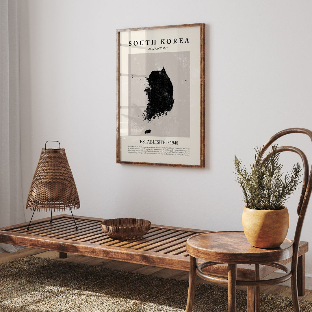 Abstract South Korea Map Vintage Wall Art Print Picasso + Matisse Inspired Travel Poster OE