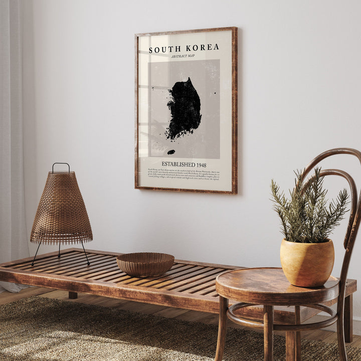 Abstract South Korea Map Vintage Wall Art Print Picasso + Matisse Inspired Travel Poster OE