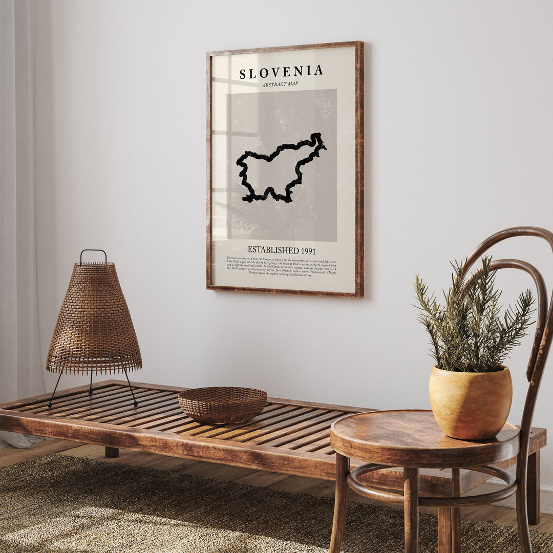Abstract Slovenia Map Vintage Wall Art Print Picasso + Matisse Inspired Travel Poster OE