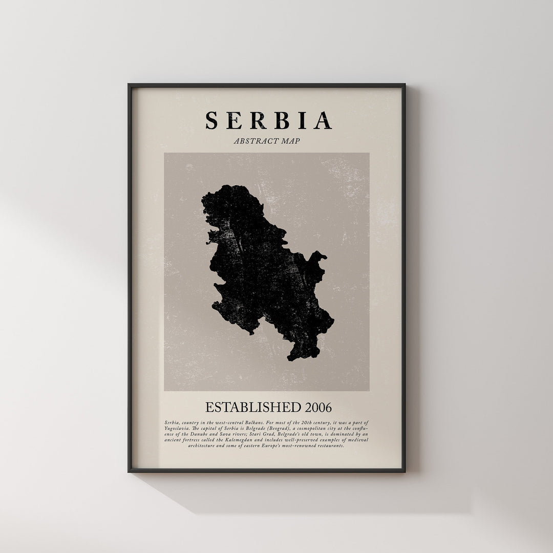 Abstract Serbia Map Vintage Wall Art Print Picasso + Matisse Inspired Travel Poster