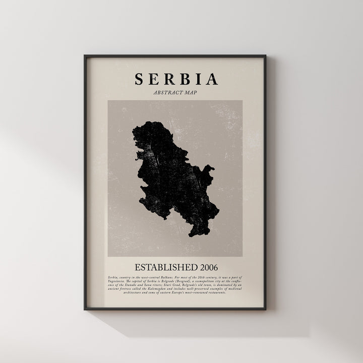 Abstract Serbia Map Vintage Wall Art Print Picasso + Matisse Inspired Travel Poster