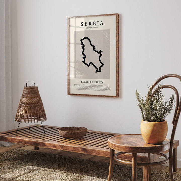 Abstract Serbia Map Vintage Wall Art Print Picasso + Matisse Inspired Travel Poster