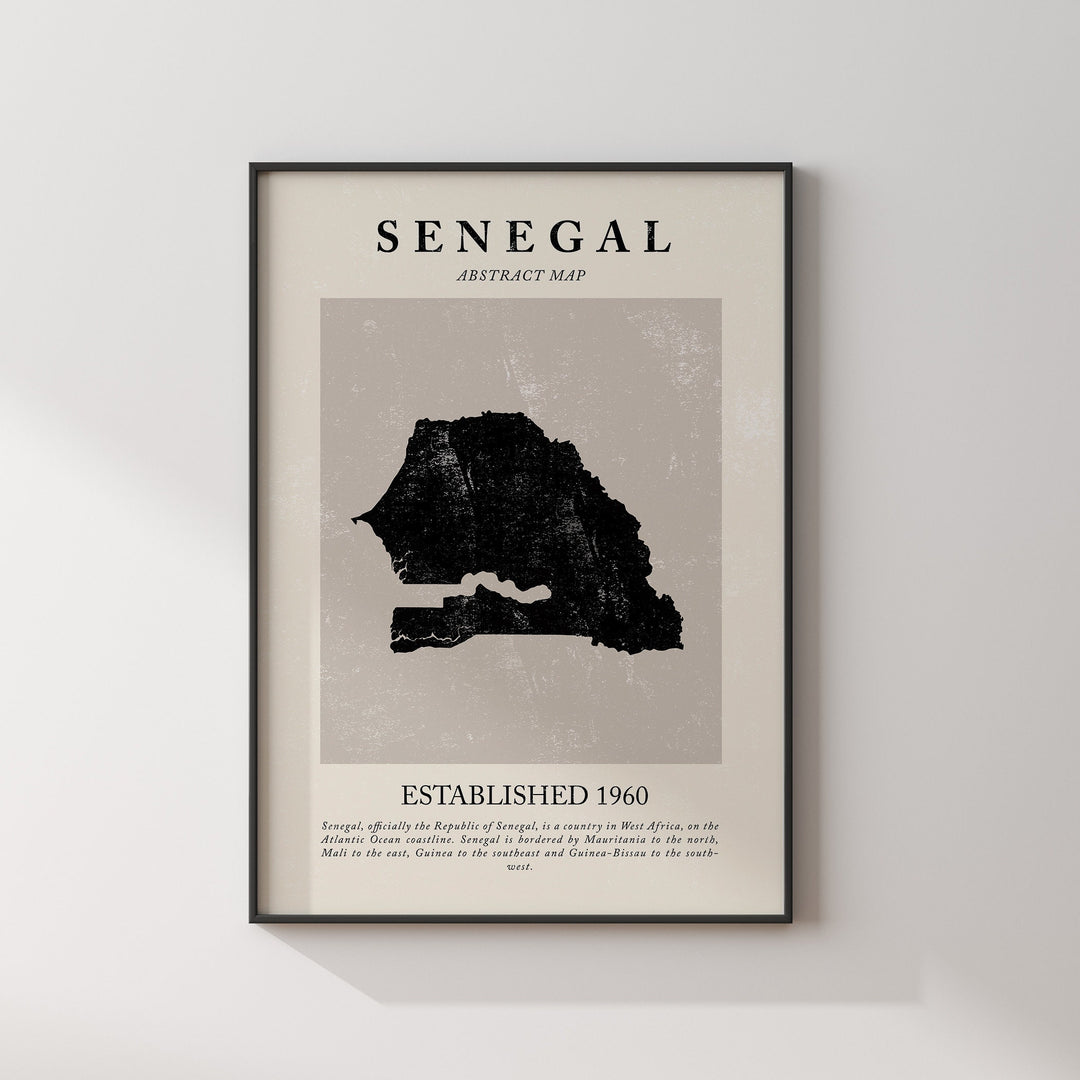 Abstract Senegal Map Vintage Wall Art Print Picasso + Matisse Inspired Travel Poster