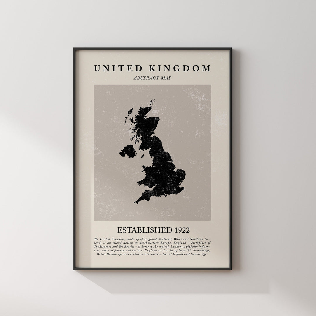 Abstract United Kingdom Map Vintage Wall Art Print Picasso + Matisse Inspired Travel Poster OE UK Great Britain