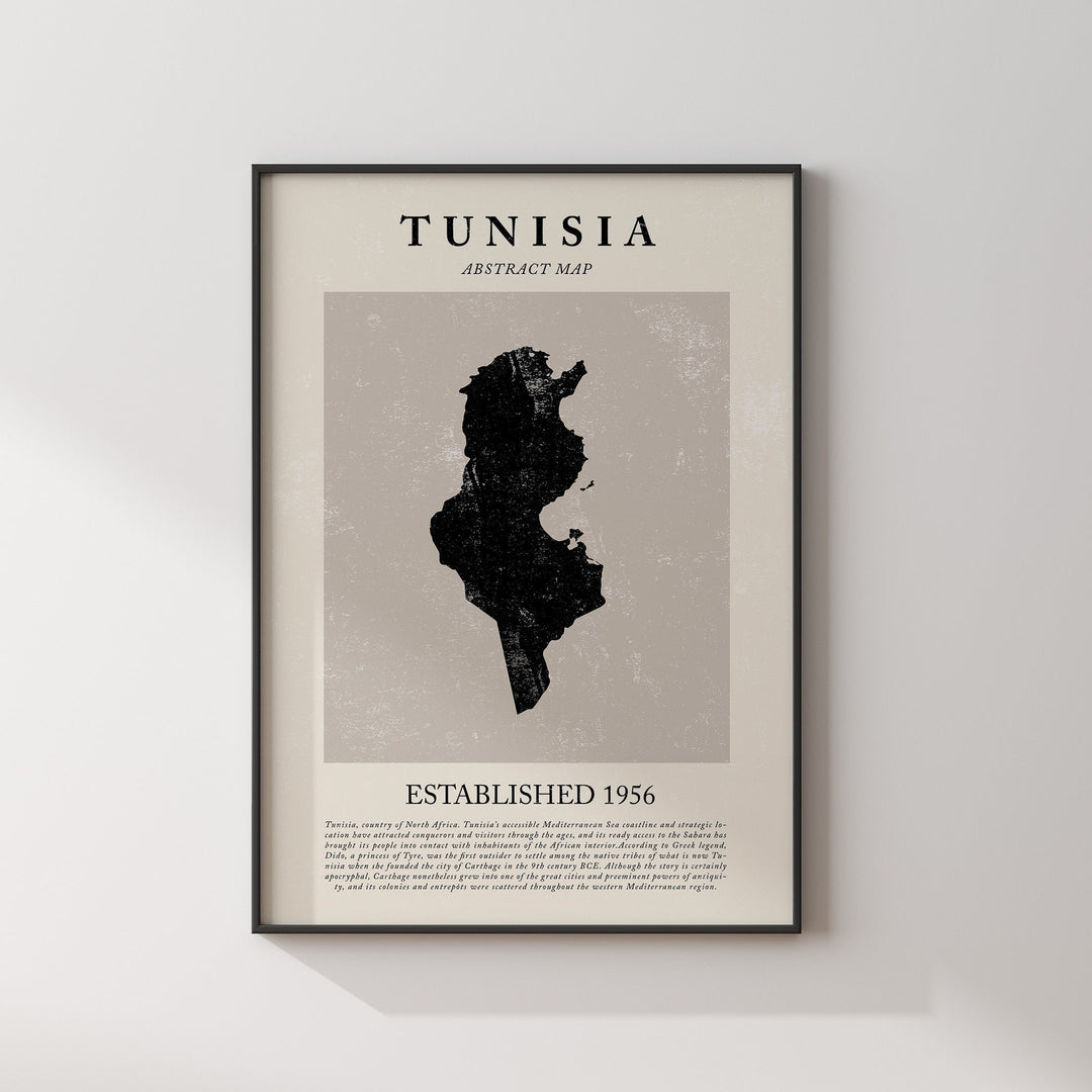 Abstract Tunisia Map Vintage Wall Art Print Picasso + Matisse Inspired Travel Poster OE