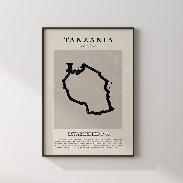Abstract Tanzania Map Vintage Wall Art Print Picasso + Matisse Inspired Travel Poster