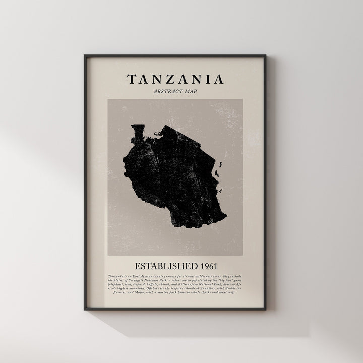 Abstract Tanzania Map Vintage Wall Art Print Picasso + Matisse Inspired Travel Poster