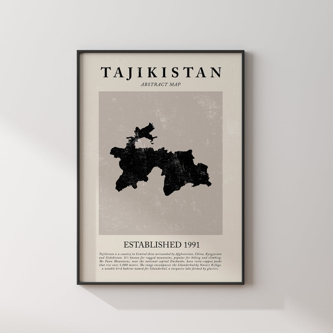 Abstract Tajikistan Map Vintage Wall Art Print Picasso + Matisse Inspired Travel Poster