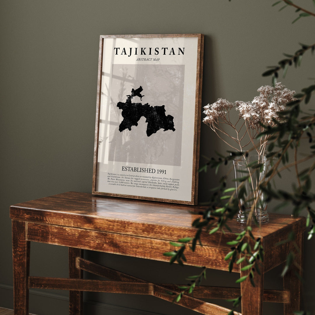 Abstract Tajikistan Map Vintage Wall Art Print Picasso + Matisse Inspired Travel Poster