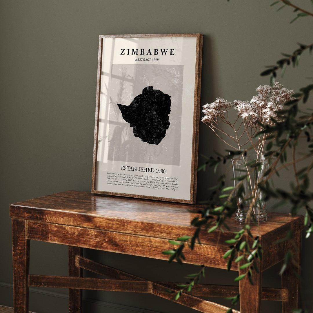 Abstract Zimbabwe Map Vintage Wall Art Print Picasso + Matisse Inspired Travel Poster