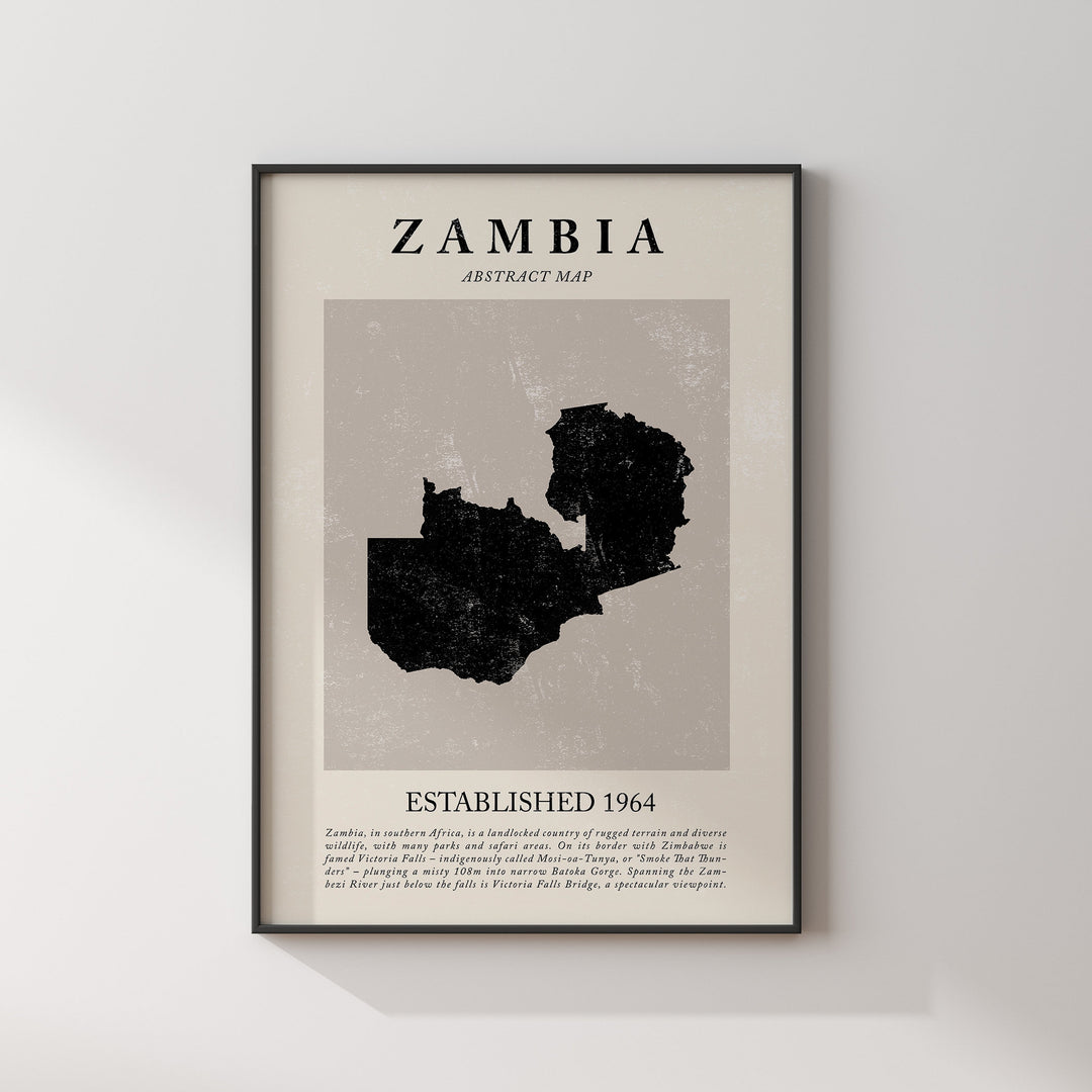 Abstract Zambia Map Vintage Wall Art Print Picasso + Matisse Inspired Travel Poster