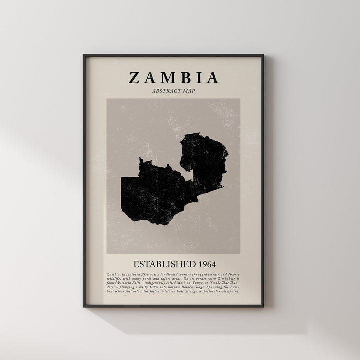 Abstract Zambia Map Vintage Wall Art Print Picasso + Matisse Inspired Travel Poster
