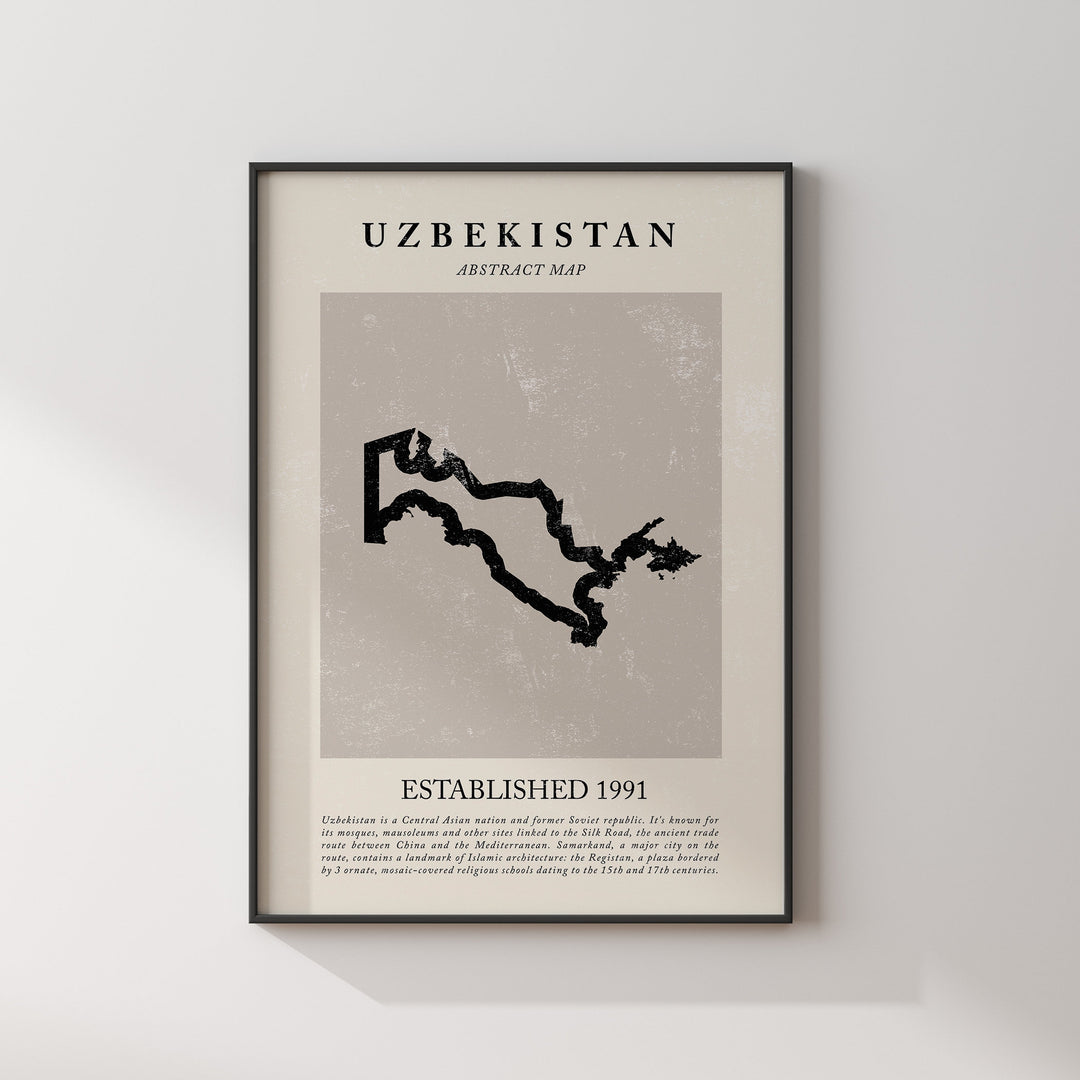 Abstract Uzbekistan Map Vintage Wall Art Print Picasso + Matisse Inspired Travel Poster