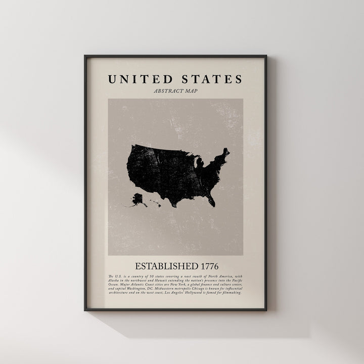 Abstract United States Map Vintage Wall Art Print Picasso + Matisse Inspired America USA Travel Poster