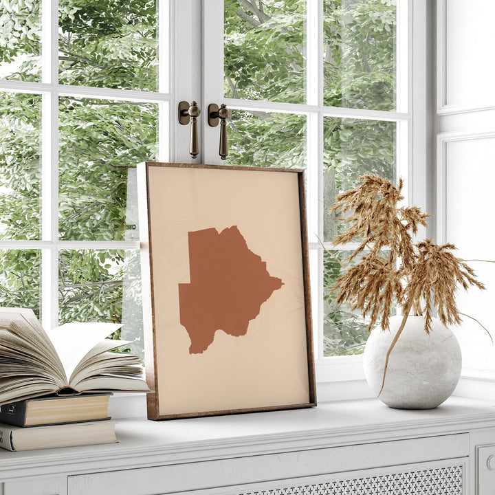 Botswana Map Boho Wall Art Print Mid Century Travel Poster