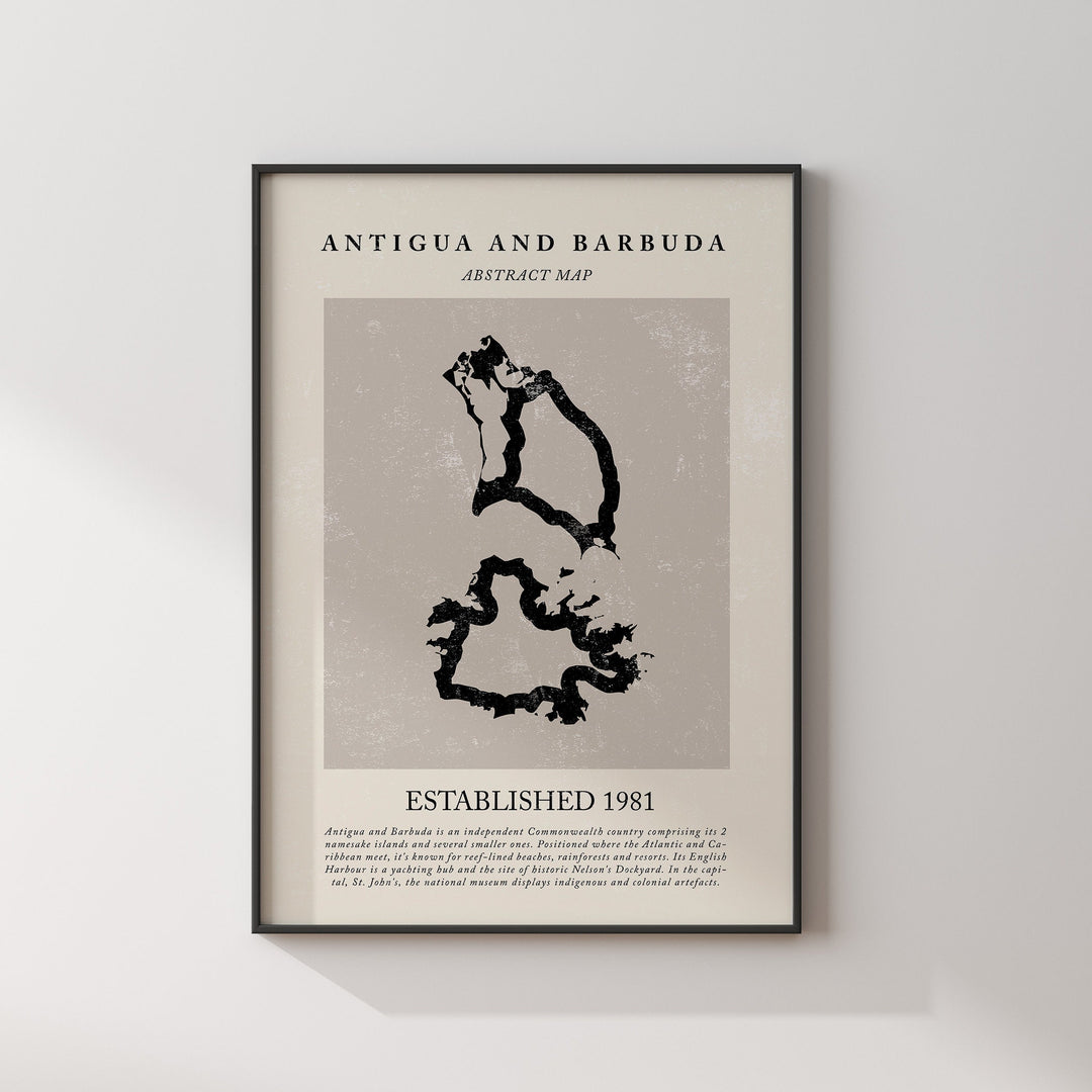 Antigua and Barbuda Map Vintage Abstract Wall Art Print Picasso + Matisse Inspired Travel Poster