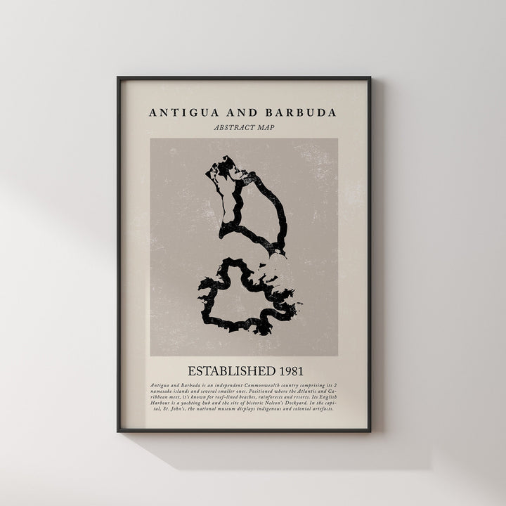 Antigua and Barbuda Map Vintage Abstract Wall Art Print Picasso + Matisse Inspired Travel Poster